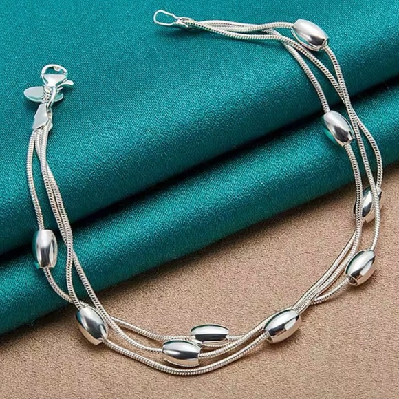 Sterling Silver plated Beaded Bracelet 8” - Picture 6 of 6